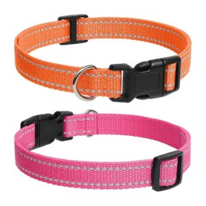 Reflective Metal Ring Dog Collar with Adjustable Size for Comfort and Safety