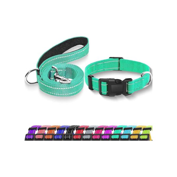 Reflective Nylon Dog Collars with Adjustable Buckle and Nylon Leash for All Size Dogs