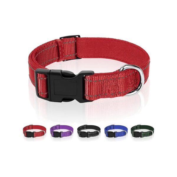 Reflective Red Adjustable Nylon Dog Collar for Small Dogs 12-16 inches Neck