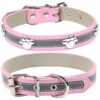 Reflective Soft PU Leather Dog Collars with Paw Rivets for Small Medium Large Dogs Cats