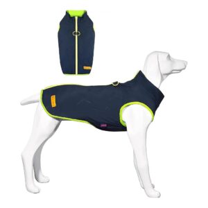 Reflective Waterproof Dog Coat with Leash Hole Navy Blue for Large Medium Small Dogs