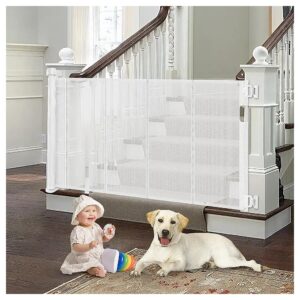 Reinforced Retractable Stair Gate with Support Rods for Babies and Pets, Up to 55 Wide