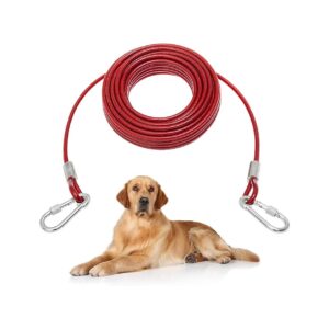 Reliable 50 Foot Red PVC Coated Dog Lead Cable for Large and Medium Dogs Up to 100 Pounds