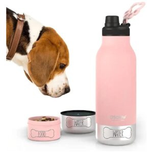 Removable Bowl Insulated Water Bottle for Humans with Dog Food and Treat Storage