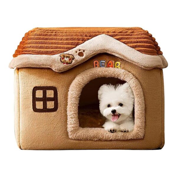 Resistant Dog House with Artificial Linen and Felt Embroidery for Small and Medium Dogs