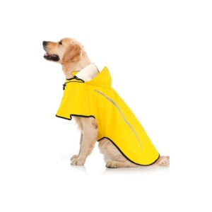 Resistant Dog Raincoat with Reflective Strip and Removable Hood for Large Dogs