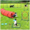 Resourceful Dog Agility Equipment with 3 Frisbees, Pause Box, and Weave Poles