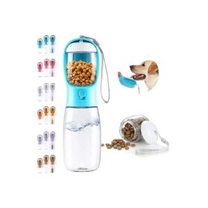 Reusable 19oz Dog Water Bottle with Built-In Food Container for Small Medium Pets