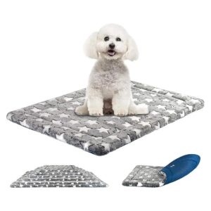 Reversible Dog Bed Mat for Small to Large Dogs with Grey and Navy Star Pattern