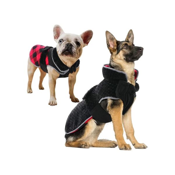 Reversible Fleece Winter Dog Jacket with Harness Hole for Cold Weather