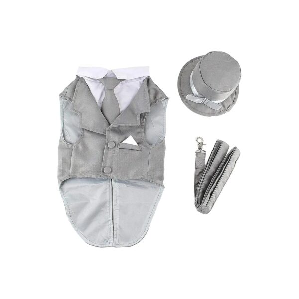 Reversible Gray Top Hat and Leash Dog Tuxedo Wedding Suit for Large Breeds