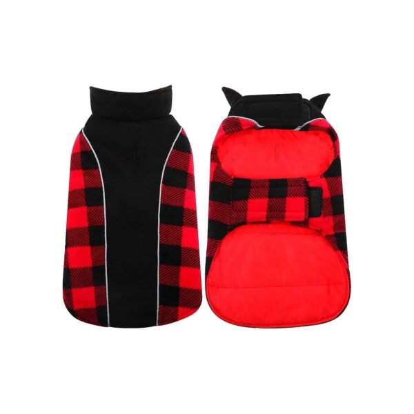 Reversible Plaid Dog Jacket for Rainy and Snowy Days, Suitable for Large Dogs