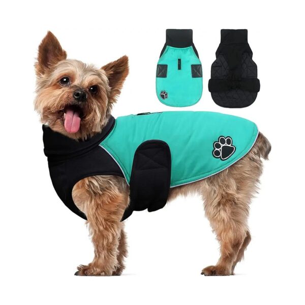 Reversible Waterproof Winter Dog Coat with Leash Hole for Small Medium Large Dogs