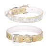 Rhinestone Dog Collar with Adjustable Size and Leather Strap for Small to Medium Dogs