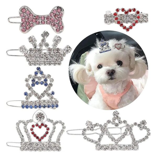 Rhinoestate Crystal Dog Hair Clips Crown Barrettes for Pet Accessories Medium Large Dogs