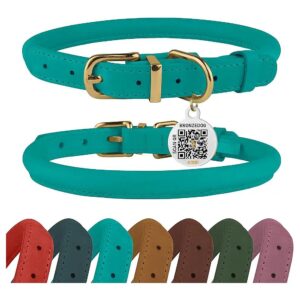 Rolled Leather Dog Collar with QR ID Tag for Small to Large Dogs with Classic Design