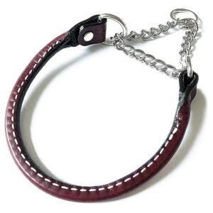 Rolled Leather Martingale Dog Collar in Burgundy Fits Neck 12-16