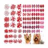 Romantic Valentine's Day Dog Hair Bows - 60 Pieces in Red Rose Pink Colors - Gift for Pup