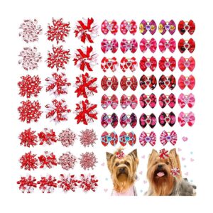 Romantic Valentine's Day Dog Hair Bows - 60 Pieces in Red Rose Pink Colors - Gift for Pup