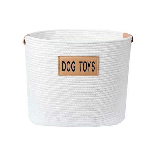 Rope Dog Toys Storage Basket with Leather Handles and Medium Size Option