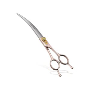 Rose Gold 440C Stainless Steel Curved Dog Grooming Scissors for Smooth Trimming