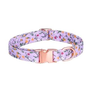 Rose Gold Buckle and Floral Pattern Cotton Dog Collar for Comfort and Durability