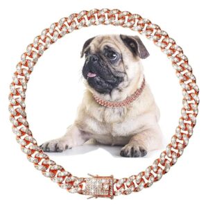 Rose Gold Diamond Studded Dog Chain Collar with Secure Buckle for Medium to Large Dogs