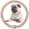 Rose Gold Dog Chain Collar with Diamond Cuban Collar Design for Small Medium Large Dogs