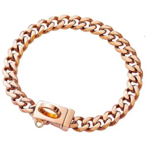 Rose Gold Dog Cuban Link Chain Collar, 13MM Wide, for Small Medium and Large Dogs