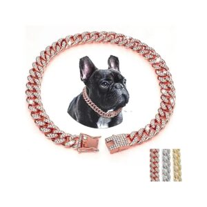 Rose Gold Jewelry Style Dog Collar with Bling Diamond for Small Medium Large Pet Dogs