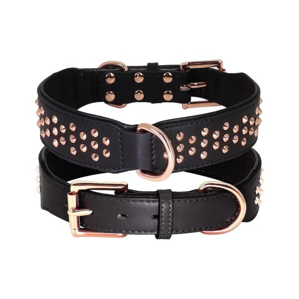 Rose Gold Studded Black Leather Collar for Medium Large Dogs