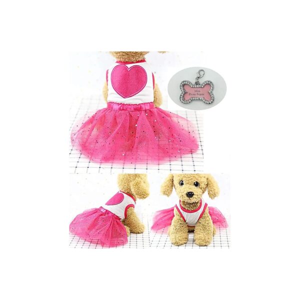 Rose Red Cute Pet Dog Cat Puppy Dress with Metal Pendant for Spring Summer