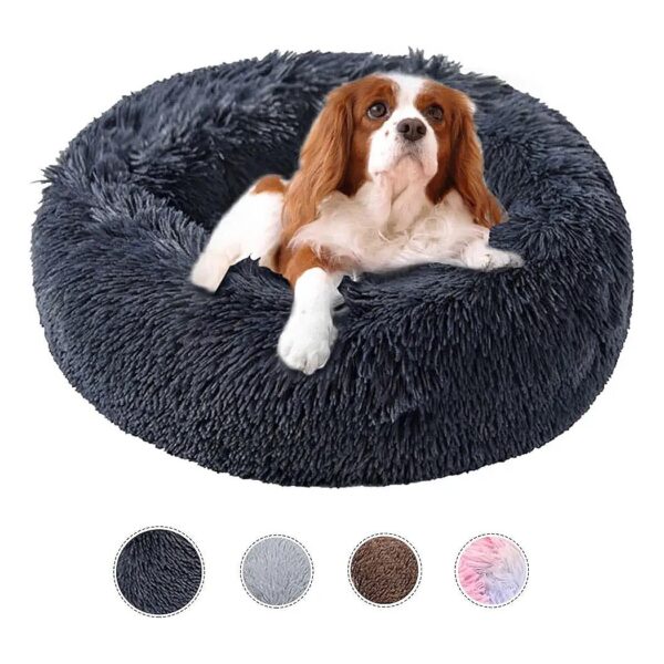 Round Calming Dog Bed with Anti-Slip Faux Fur for Small to Medium Sized Dogs