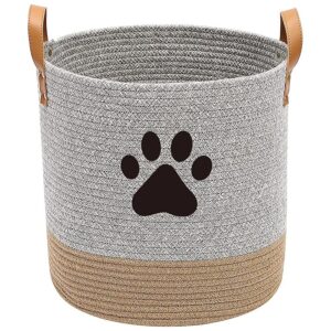 Round Dog Toy and Blanket Storage Basket with Beige Gray Color Scheme