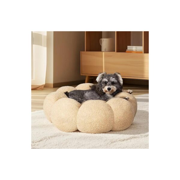 Round Donut Dog Bed for Small Breeds up to 25 lbs with Non-Slip Base and Machine Washable