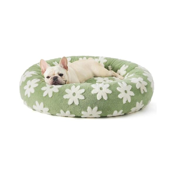 Round Pet Bed for Small Dogs and Cats, Green, with Shaggy Plush and Anti Slip Bottom