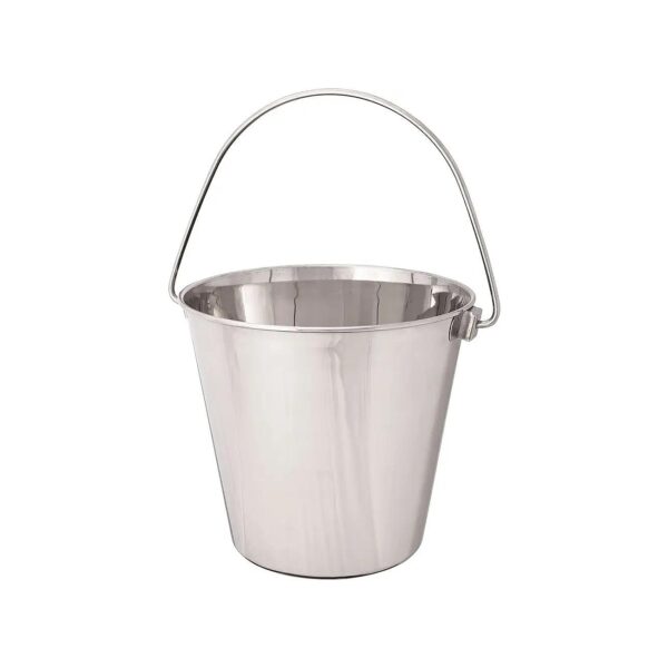 Round Stainless Steel Pails for Kennels and Farms with Contoured Handles 9 3/4 Inch