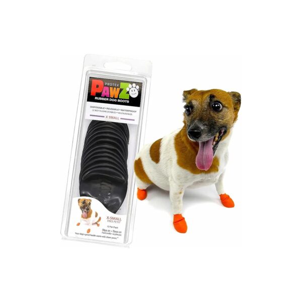 Rubber Dog Booties for Small Dog Paws Up to 2' Black 12 Pack All Weather Protection