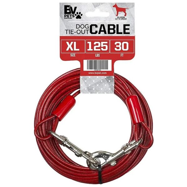 Rust-Free Dog Chain for Yard with 30 Foot Red Cable and Reflective Safety Accents