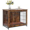 Rustic Brown Wooden Dog Crate with Modern Design and Comfortable Bed for Small Dogs