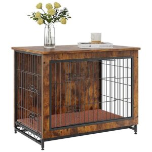 Rustic Brown Wooden Dog Crate with Modern Design and Comfortable Bed for Small Dogs