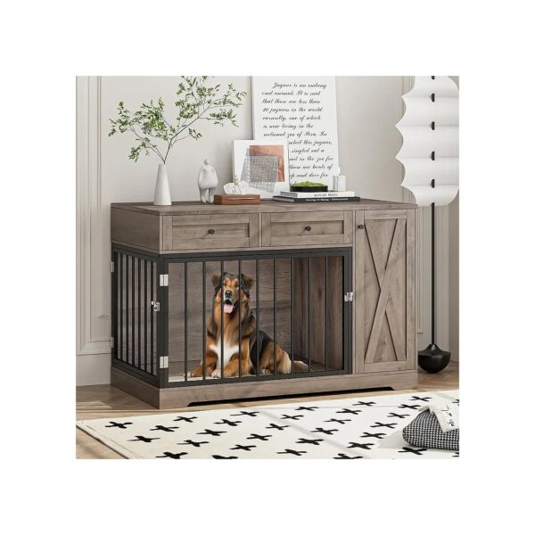 Rustic Dog Kennel Sideboard with Two Drawers and Cabinet for Comfortable Pet Living