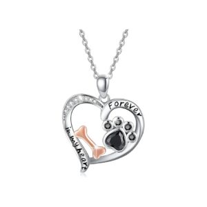 S925 Sterling Silver Dainty Heart Pendant Dog Paw Print Necklace for Women Girls