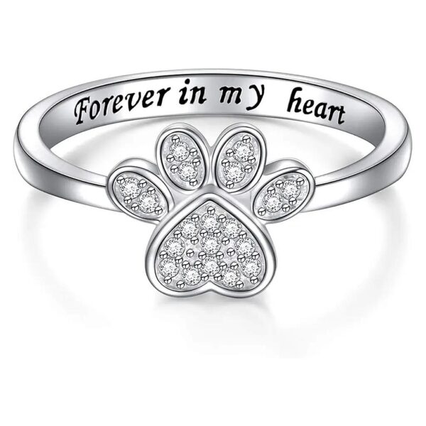 S925 Sterling Silver Jewelry Engraved Puppy Dog Cat Paw Print CZ Ring