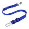 Safe and Adjustable Blue Dog Car Seat Belt with Elastic Bungee Buffer and Nylon Harness