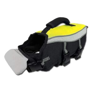 Safe and Reflective Neon Yellow Water Life Jacket with Support Handle for Small Dogs