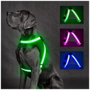 Safe and Stylish Green LED Harness for Medium Large Dogs with No Pull Design