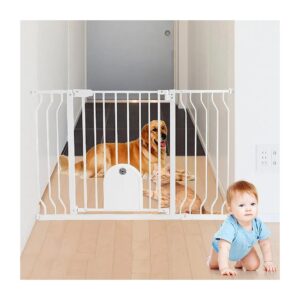 Safety Baby Gate with Small Pet Door for Toddlers and Pets Adjustable Width and Height