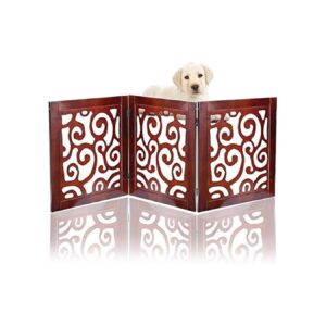 Safety Pet Gate for Dogs Stairways Doorways Mahogany Wood Foldable Compact Barrier