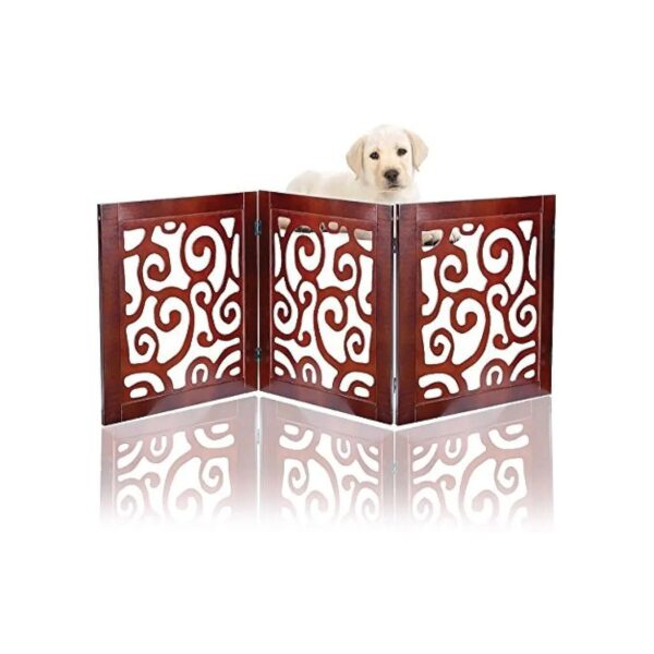 Safety Pet Gate for Dogs Stairways Doorways Mahogany Wood Foldable Compact Barrier